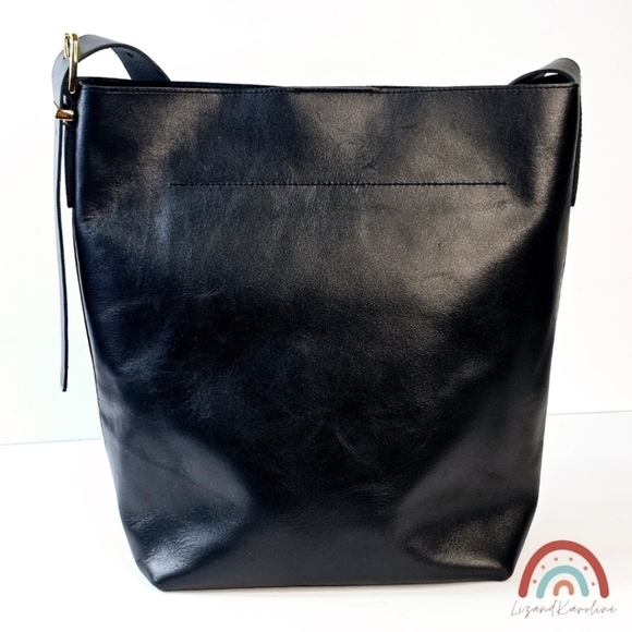 New! Madewell The Essential Bucket Tote in True Black Leather - Picture 7 of 16